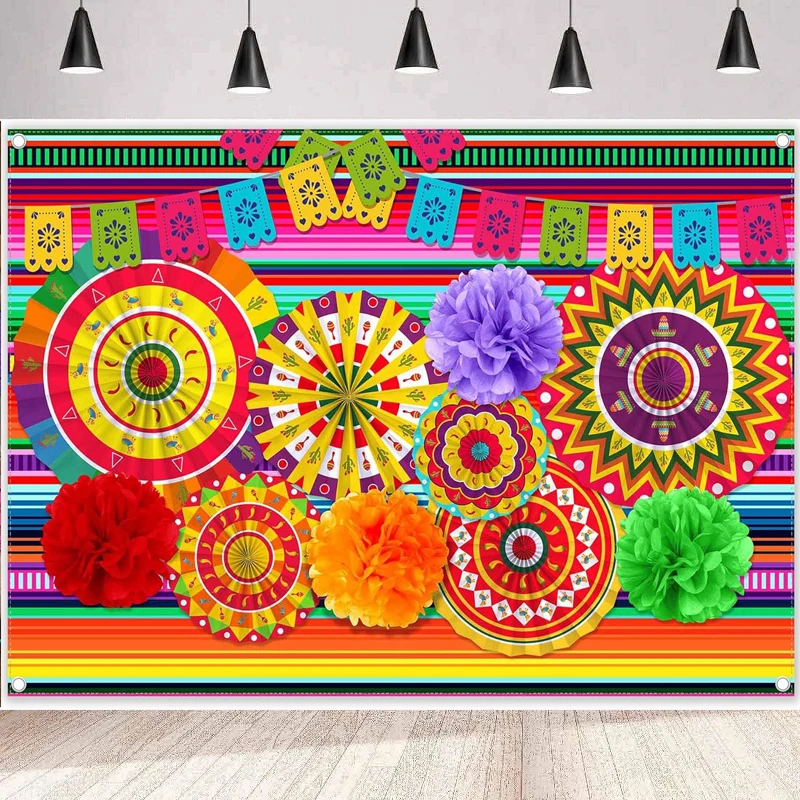 Мексиканская фиеста тематический фон для фотосъемки Cinco De Mayo полосатый бумажный фон для вееров настенный плакат баннер карнавальные красочные флаги