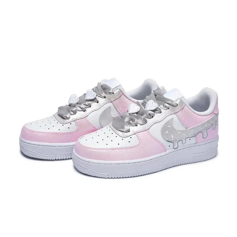 Фото 【Настроить】Nike Air Force 1 Обувь для скейтбординга Женские низкие кроссовки серебристого/белого/породового цвета DH2920-111 №4