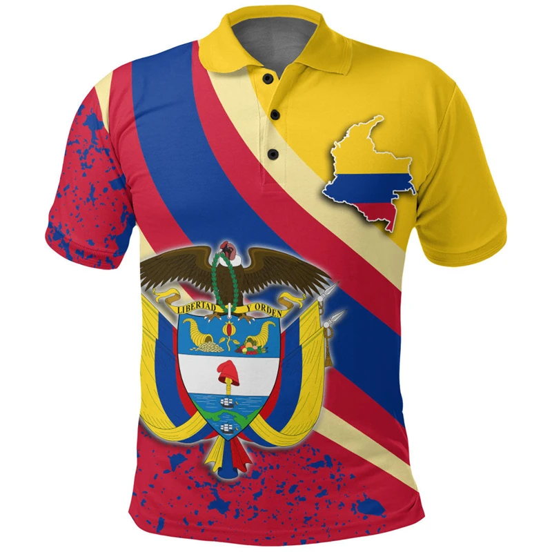 Colombia Flag Map 3D Printed Polo Shirts For Men Clothes Colombian Boy Short Sleeve Fashion Coat Of Arms POLO Shirt Jersey Tops