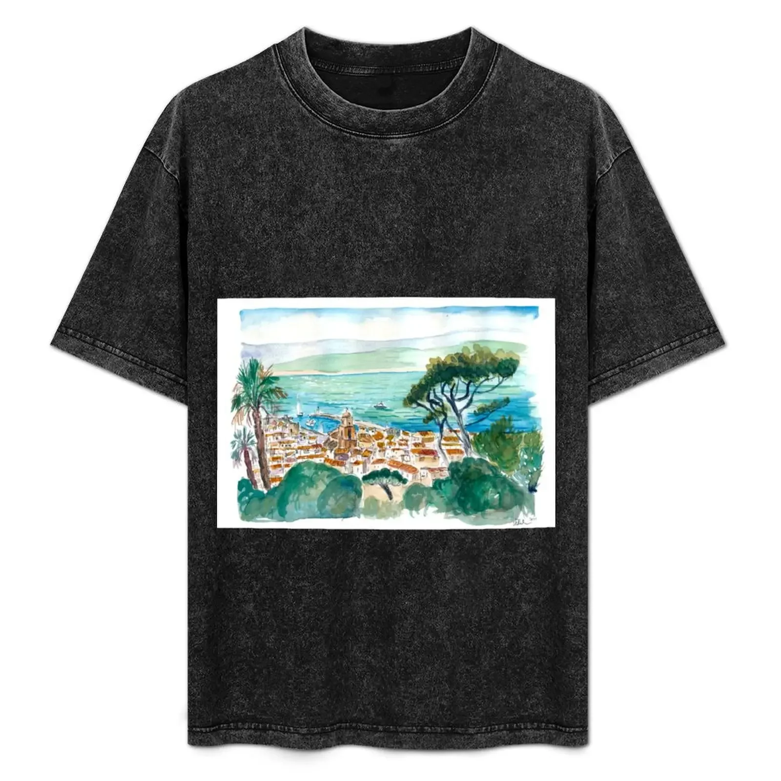 Футболка Saint Tropez Coastal View of Turquoise French Riviera, синяя арховая футболка по индивидуальному заказу, набор мужских футболок с рисунком