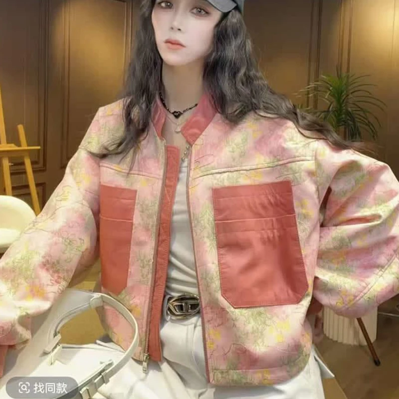 Женская куртка с газетным принтом Harajuku Y2K, американская винтажная уличная одежда с длинными рукавами на молнии, весенне-осеннее укороченное пальто с большими карманами (art.: 3920d1735e526) - 3920d1735e526