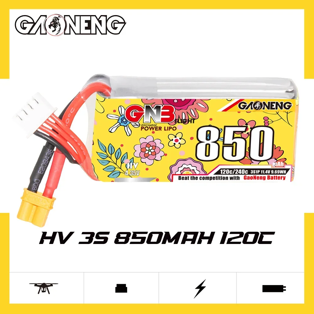 2 шт. GNB High Energy 3S/4S 850 мАч 11,6 В/15,2 В 120C LIHV 2,5-3 дюйма FPV Литиевая батарея для фристайл-дрона, запасные части