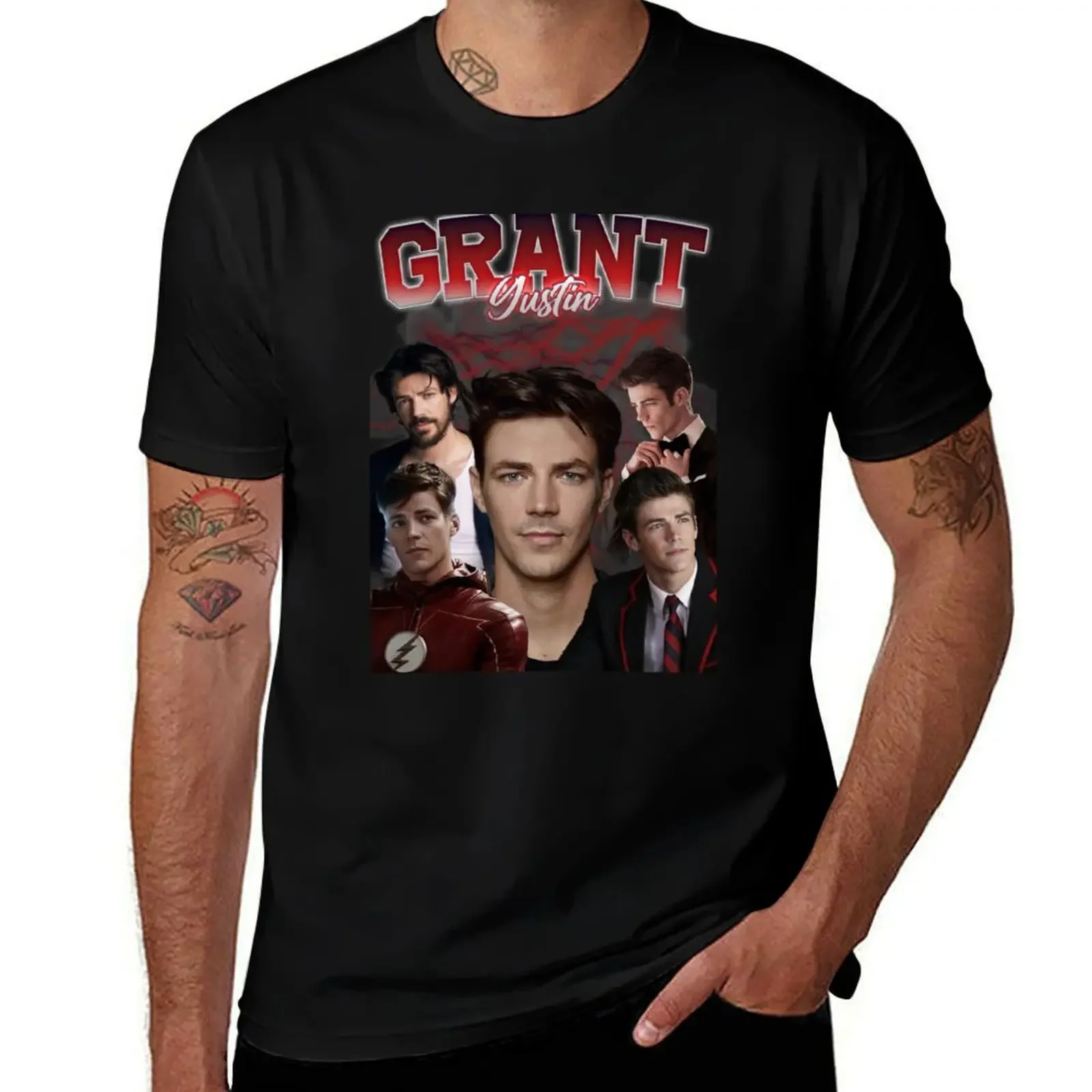 Футболка в стиле ретро Grant Gustin, большие размеры, летняя рубашка, синие арховные мужские винтажные футболки
