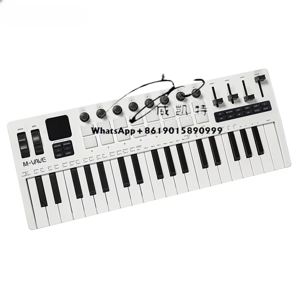 Фото Мини-MIDI-клавиатура SMK-37 PRO, 37 скоростных чувствительных клавиш, поддержка беспроводной связи с 16 барабанными колодками RGB, консоль управления №5