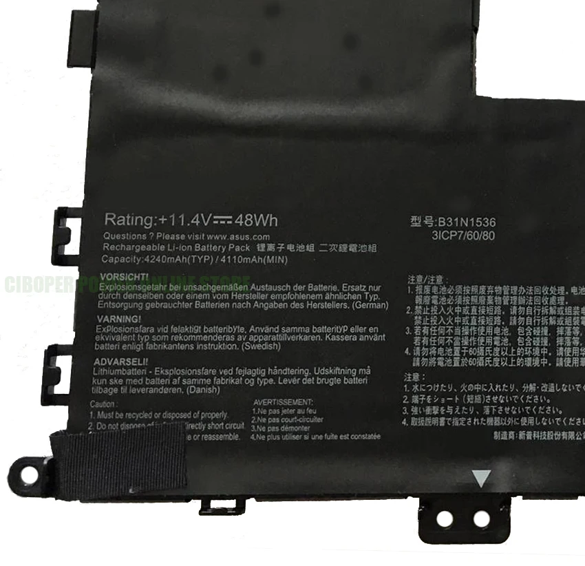 Аккумулятор для ноутбука CP B31N1536 11,4 В/48 Втч/4240 мАч для Vivobook Flip TP201SA TP201SA-3K TP201SA-FV0011T FV0007T TP201SA-DB01T