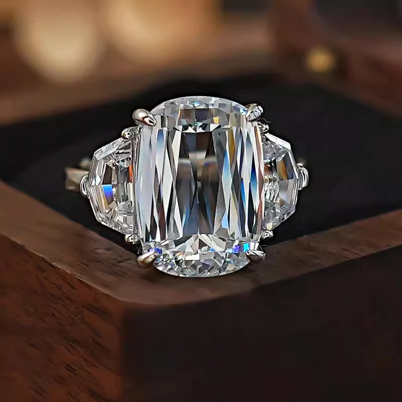 Кольцо из серебра 925, ниша, ледяная прозрачная взрывная вспышка, призма Асока, огранка, инкрустация, выращивание, высокоуглеродистый бриллиант, простая мода