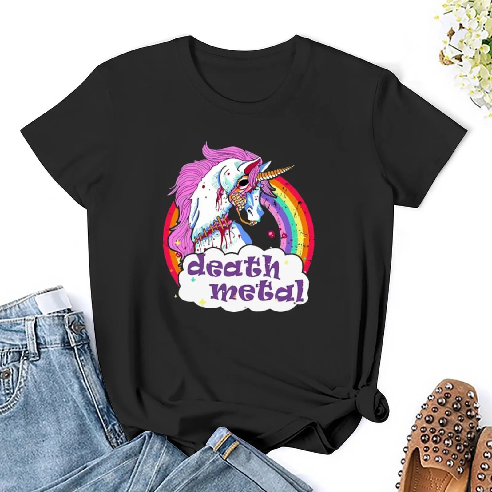 Фото _ Death металлическая футболка, одежда хиппи, забавные Графические футболки для женщин №5