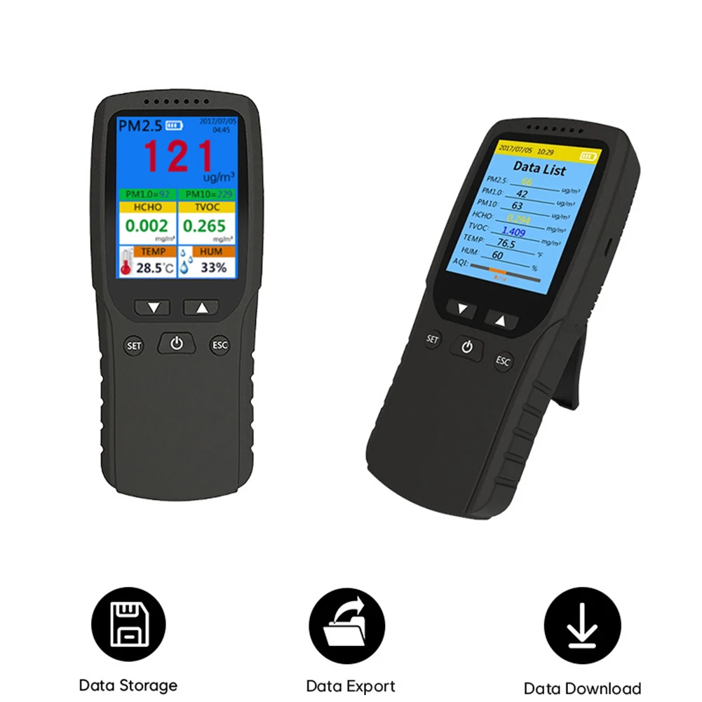 Фото Детектор формальдегида PM2.5/TVOC/HCHO Термогигрометр 1 шт. 8-в-1 Многофункциональный детектор качества воздуха 164*69*44 мм №5