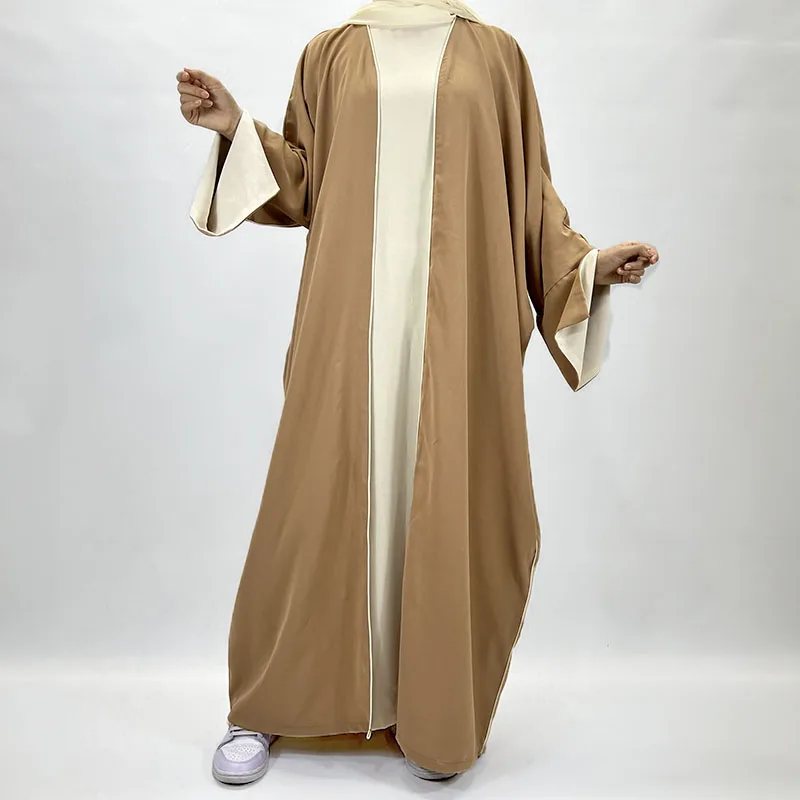 Фото Комплект Abaya из двух предметов EID Рамадан Новые мусульманские исламские женские блестящие открытые кимоно Без Рукавов Под платье однотонное №4