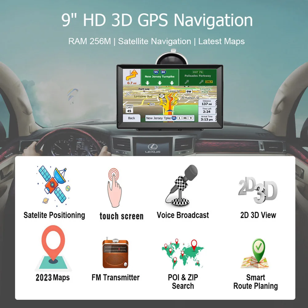 Фото GPS навигационная система для грузовика, 9-дюймовый дисплей с 2024 картами для Европы и Великобритании, совместима с различными типами транспортных средств №3