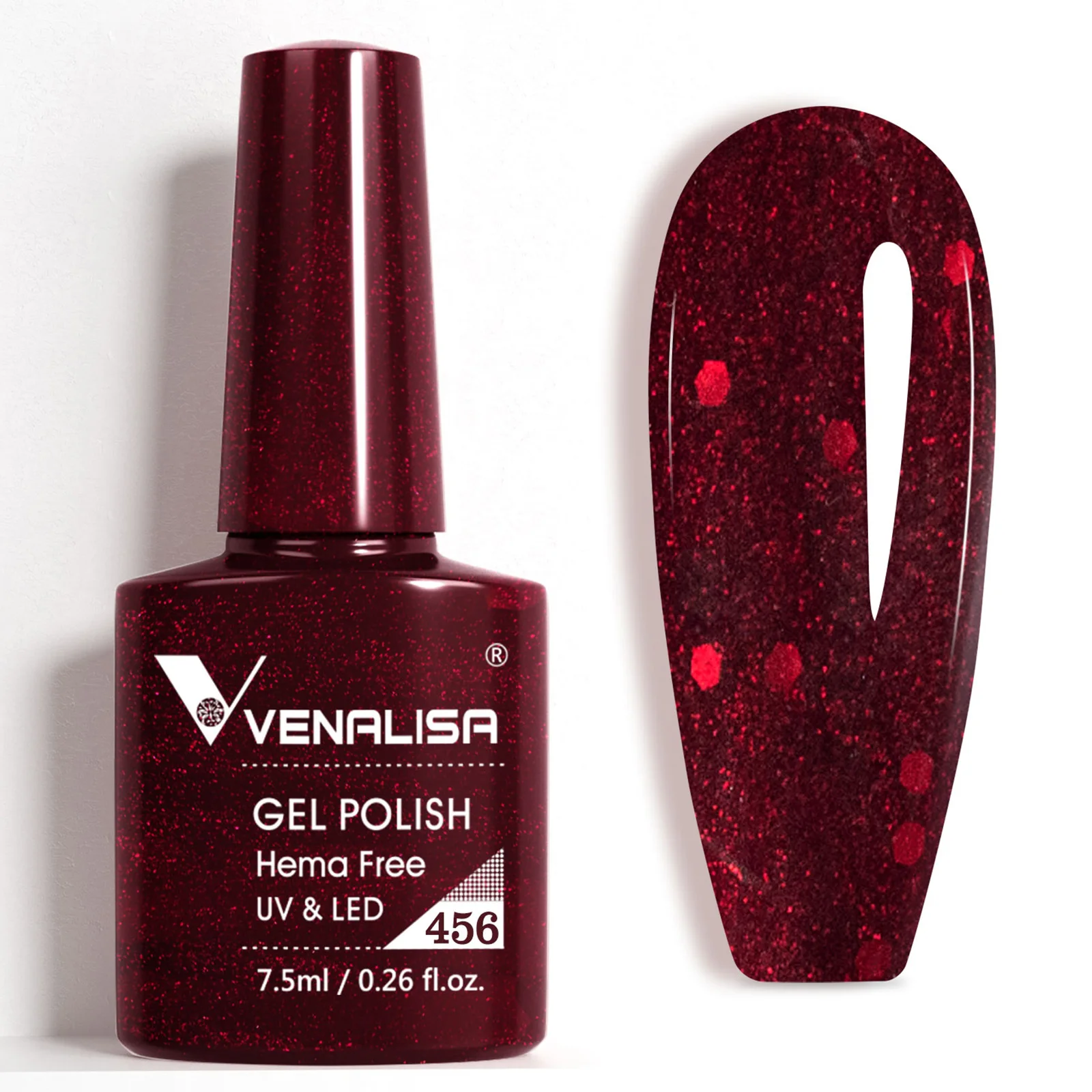 Гель-лак для ногтей VENALISA 7,5 мл HEMA/TPO FREE Red Sparkle Гель-лак с блестками Красивый полуперманентный гель-лак Soak Off UV LED