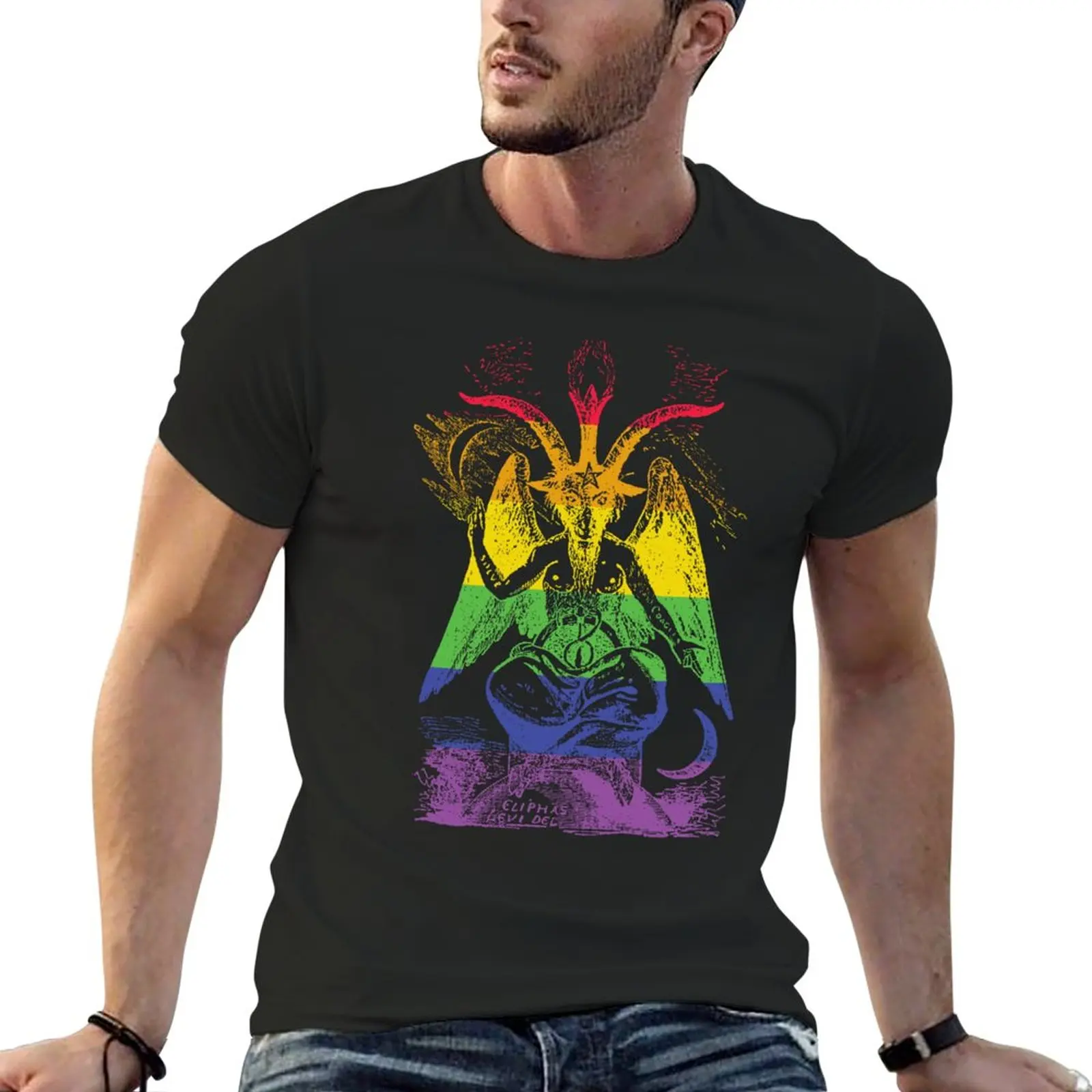 Новинка, футболка с изображением радуги Baphomet, футболка с рисунком животных для мальчиков, футболки, мужская футболка