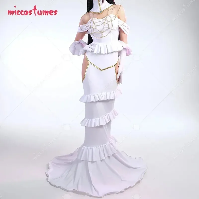 Фото CyMiccostumes женский аниме Albedoo косплей костюм белый топ с открытыми плечами и юбка с вырезом комплект №4