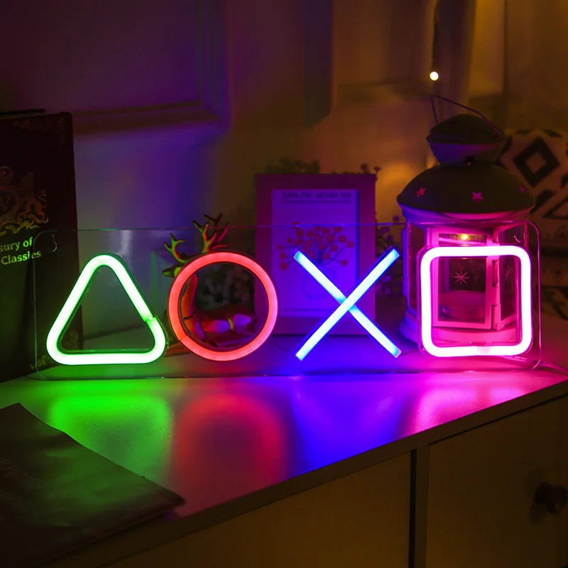 Неоновая светодиодная вывеска для игровых приставок PS4 на заказ, настенное украшение, цветная неоновая лампа для украшения игрового бара, к...