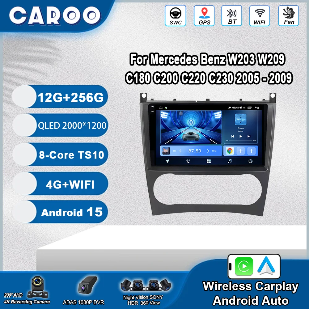 Android 15 для Mercedes Benz W203 W209 C180 C200 C220 C230 2005-2009 Автомобильный игровой видеоплеер Радио Стерео GPS Carplay