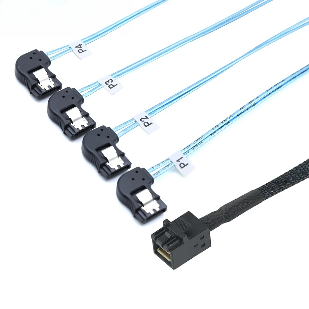 Фото Mini SAS SFF-8643 — 4 SATA 7P, двигатель серверного кабеля с левым поворотом, опционально 0,5 м, 1 м №3