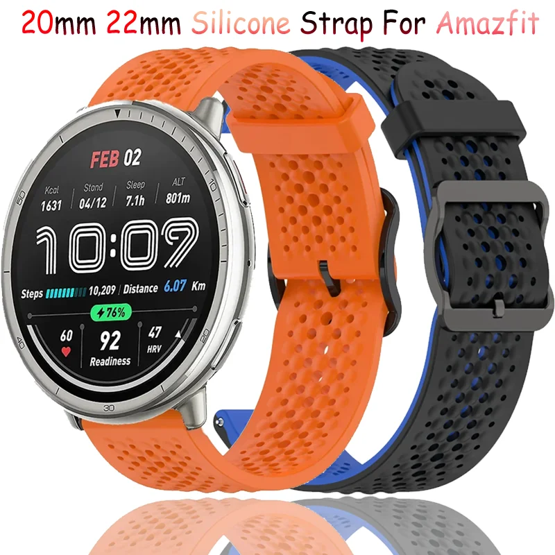 Силиконовый ремешок 20 мм 22 мм для Amazfit Active 2/GTS 4/3, спортивный дышащий прочный браслет для Amazfit Bip 6/5 GTR 4/3, аксессуары