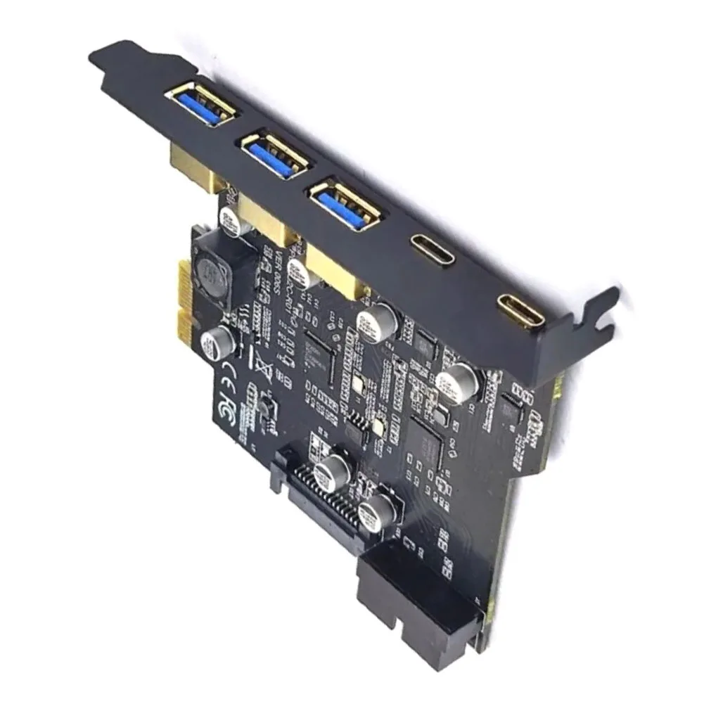 USB-карта расширения USB 3.2 Gen1 5Gbps с 2 портами USB-C, 3 портами USB-A и 19-контактным внутренним разъемом для настольных компьютеров Умная электроника