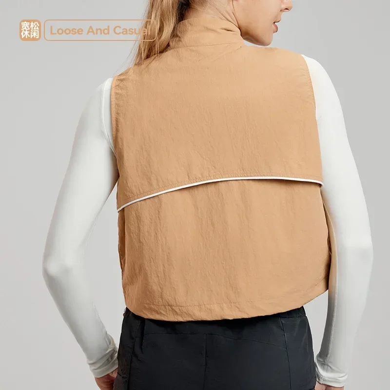 Фото New Sport Shirt Women's Autumn Training Coat Sleeveless Casual Sports Top Thin Coat with Reflective Stripe Night Running Clothes №3