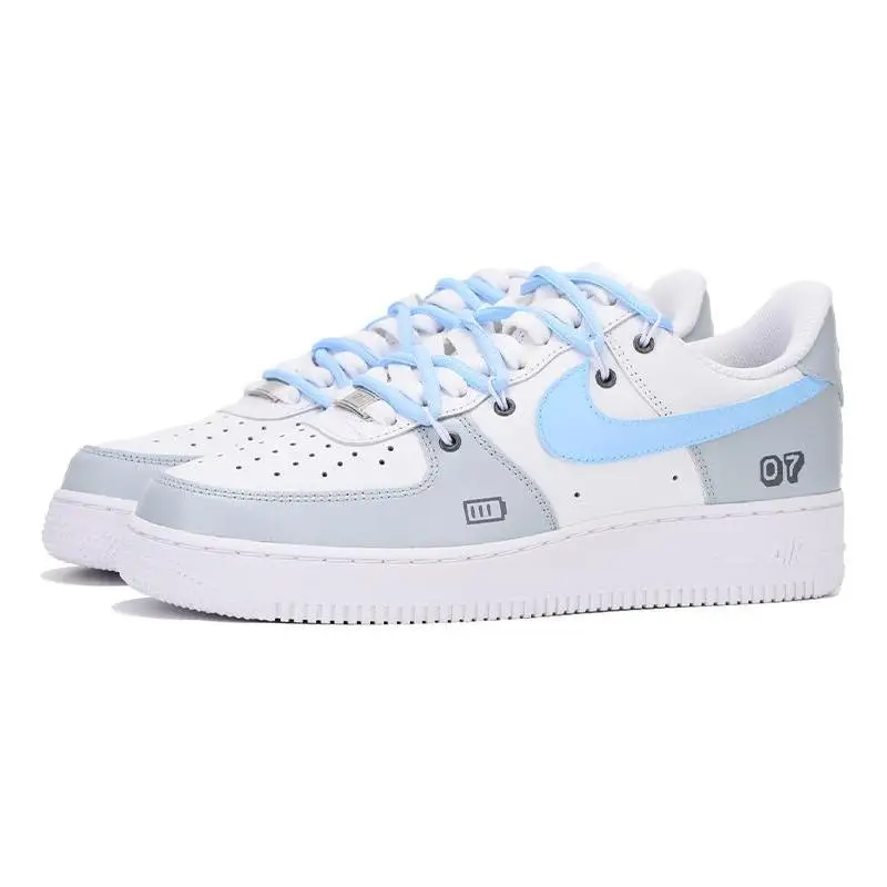 Фото [Нестандартная мужская видеоигра S-BOX] Nike Air Force 1 07 Air Force 1 Обувь для скейтборда, мужская серая синяя коробка №4