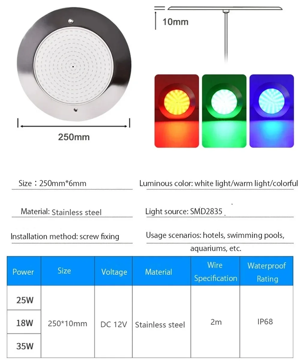 Фото 25 Вт 35 Вт RGB подводные фонари DC12V IP68 светодиодный светильник для бассейна 12 Вт 18 Вт управление через приложение для мобильного бассейна украшение для вечеринки фонтан лампа №2