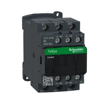 Контактор LC1D18BL, TeSys Deca, 3P(3 NO), Φ/AC-3, от 0 до 440V, 18A, 24VDC катушка с низким потреблением