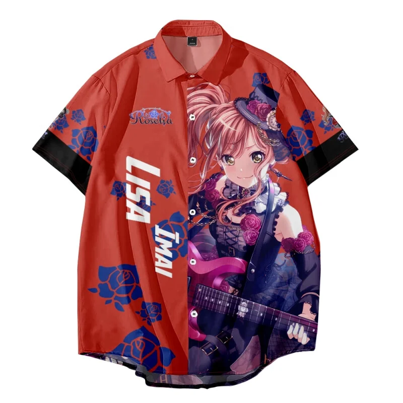 Фото Аниме BanG Dream! Рубашка It's MyGO Roselia с 3D принтом, женская и мужская гавайская рубашка с коротким рукавом, мужская и женская модная пляжная спортивная рубашка №4