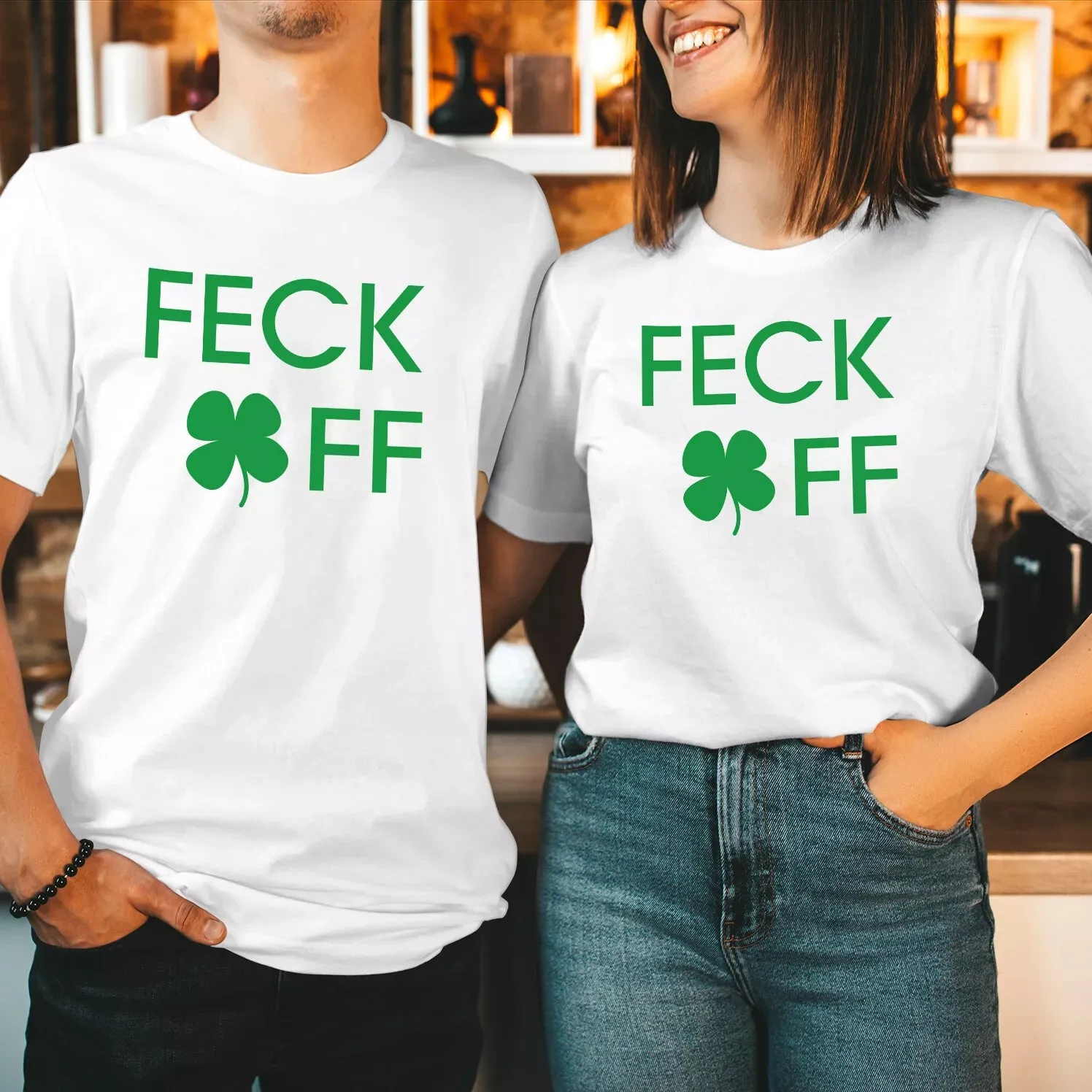 Фото Футболка FECK OFF на день Святого Патрика, забавная необычная футболка с ирландским трилистником, празднование Рождества с футболкой №2
