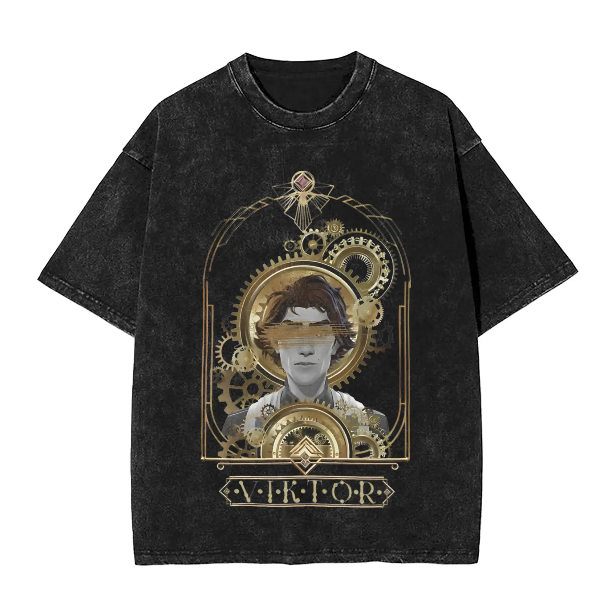 Viktor Arcane Washed T Shirt Man  Jayce Caitlyn Vintage Casual T-Shirts Summer Round Neck Jesus Vi Sevika Leisure Tee Shirt Tops