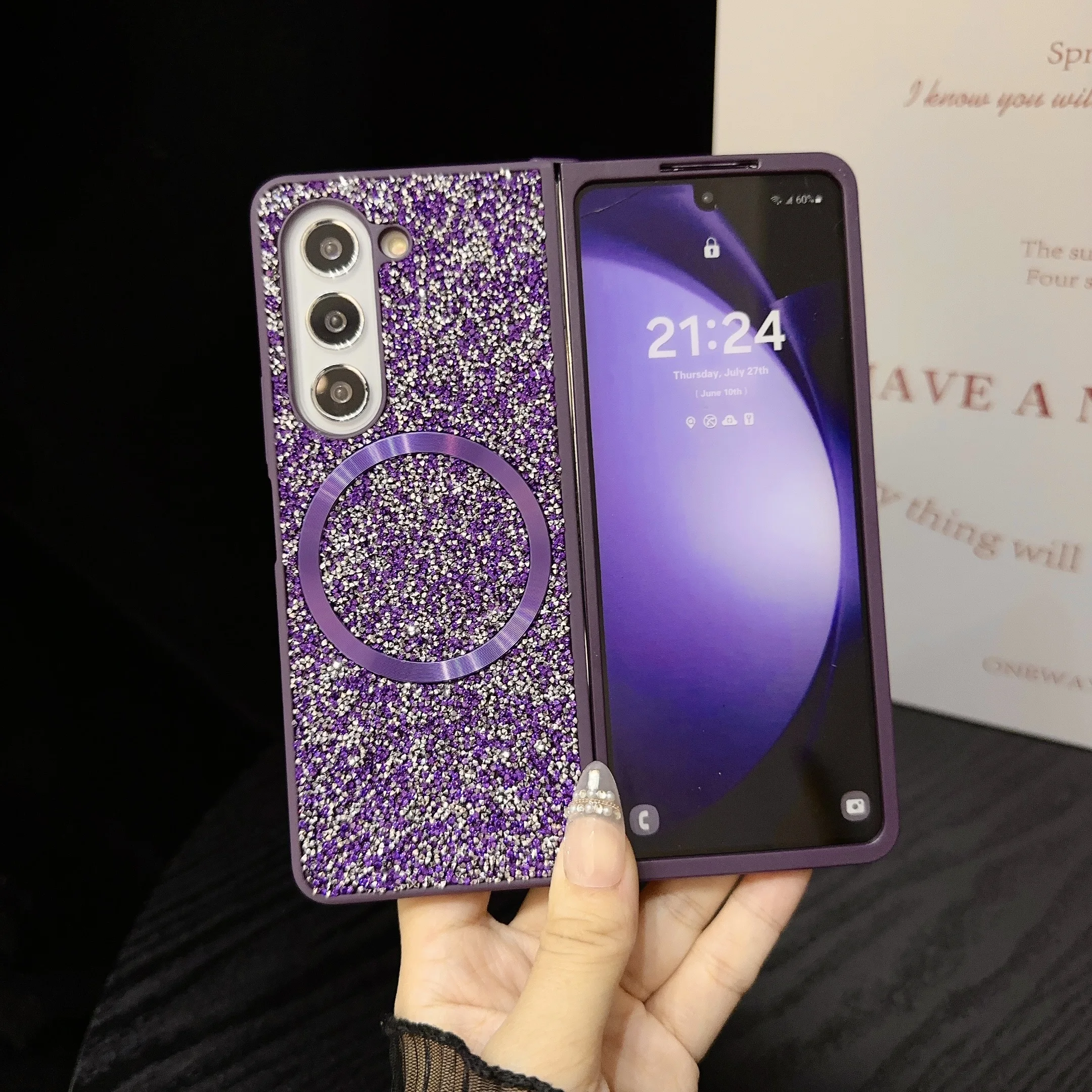 Фото Для Samsung Galaxy Z Fold 3 4 5 6, роскошный блестящий бриллиантовый магнит с кристаллами, чехол для телефона №4