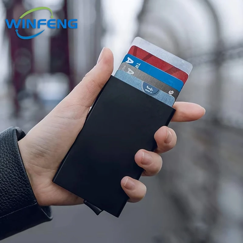 Фото Антисканирующий RFID-блокирующий держатель для кредитных карт, умные кошельки, мужской ID, держатель для банковских карт, тонкий всплывающий алюминиевый минималистичный чехол Walle №3