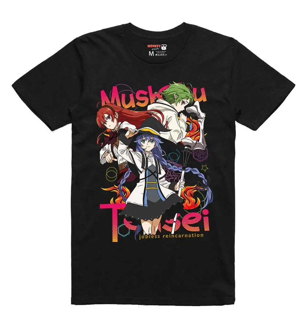 Фэнтезийная футболка Mushoku Tensei Isekai — Rudeus & Eris с заклинающимися альбомами и перекрещенными символами меча
