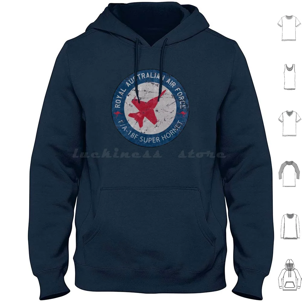 Royal Australian Air Force F / A-18f Super Hornet Jet Airplane Винтажная толстовка с капюшоном из хлопка с длинными рукавами Raaf Air Force Australia F18