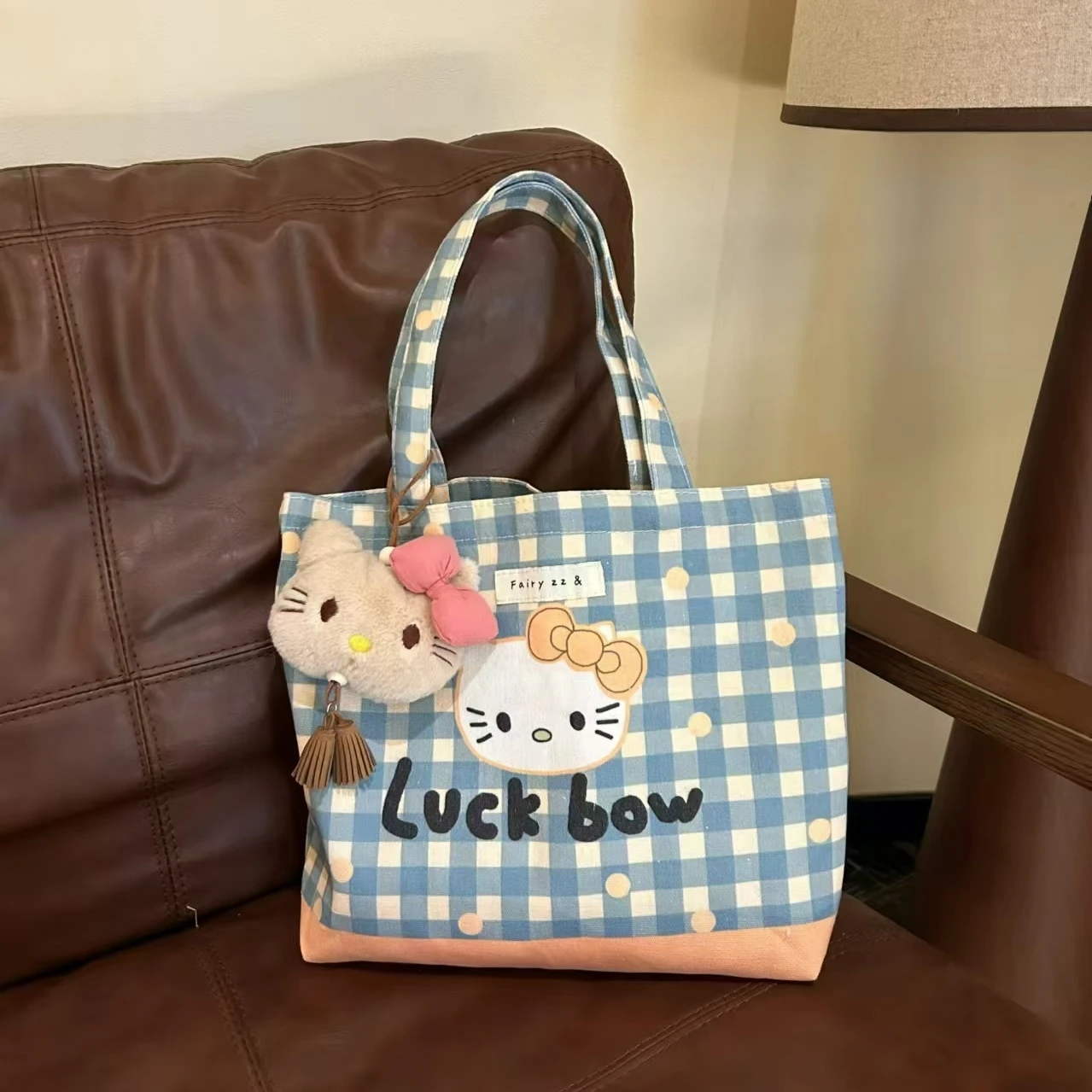 Фото Sanrio Hello Kitty, милый мультяшный сетчатый узор, сумки KtCat, кавайная косметичка, сумка на одно плечо, сумка для хранения, милая периферия №4