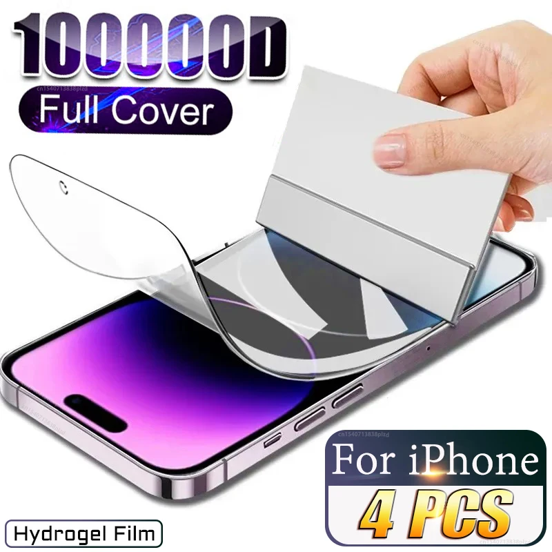 Гидрогелевая пленка для iPhone, Защитная пленка для экрана iPhone 15 14 Pro Max Plus 13 12 11 8 Mini X S R XR XS XSMax SE, не стекло, 4 шт.