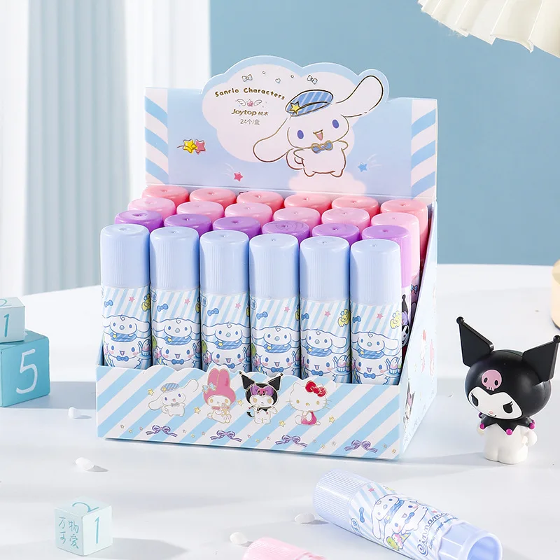 24 шт. Sanrio сплошной клей Kuromi Hello Kitty My Melody Желейный цвет Быстросохнущий симпатичный однотонный клей карандаш школьные офисные принадлежности