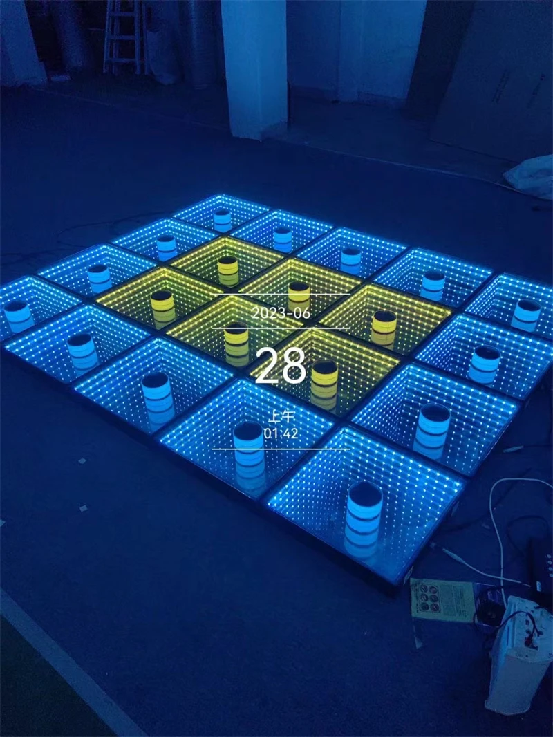 Фото 8 шт. 50X50X7CM сценический RGB светодиодный танцпол 3D Abyss интерактивное магнитное зеркало светодиодный танцпол №5