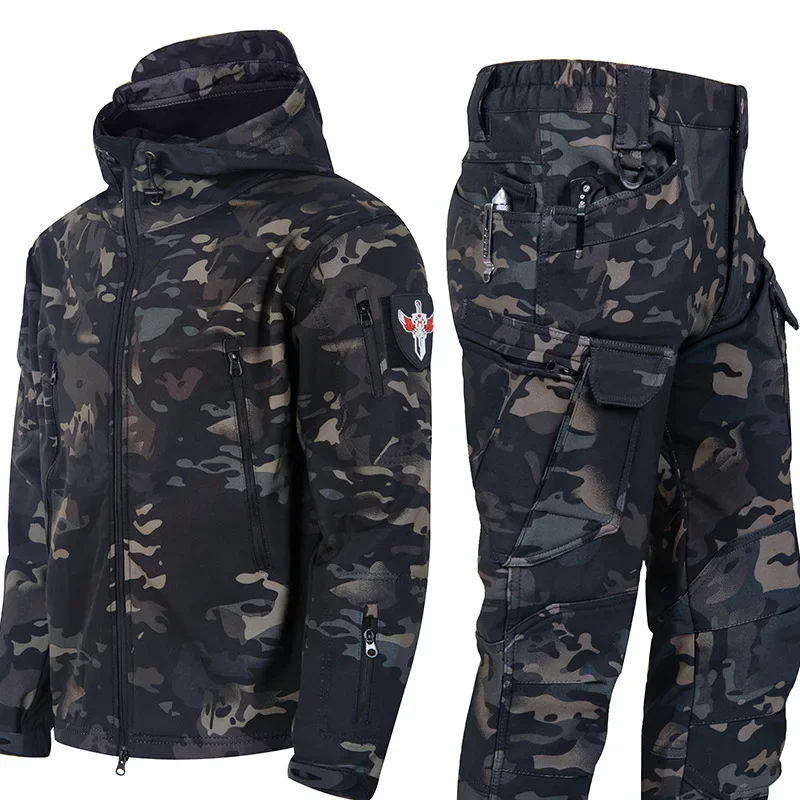 Hunting Set Hjumping Men's Winter Hunting Clothes, Shark Skin Camouflage Jacket Set Tatico Militar Tactical Camo Jacket