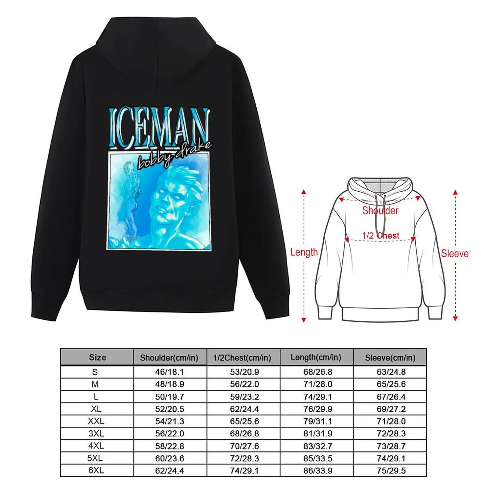 Фото Толстовка с капюшоном Iceman Bobby Drake, одежда в стиле аниме, мужская одежда, мужская толстовка с капюшоном, оверсайз №4