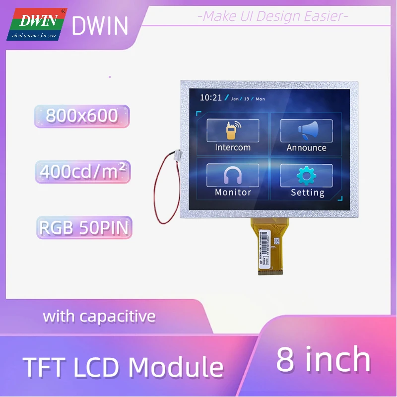 DWIN 8-дюймовый 800x600 400 яркий промышленный TN TFT LCD 24bit RGB сенсорный экран LN80600T080IA4098