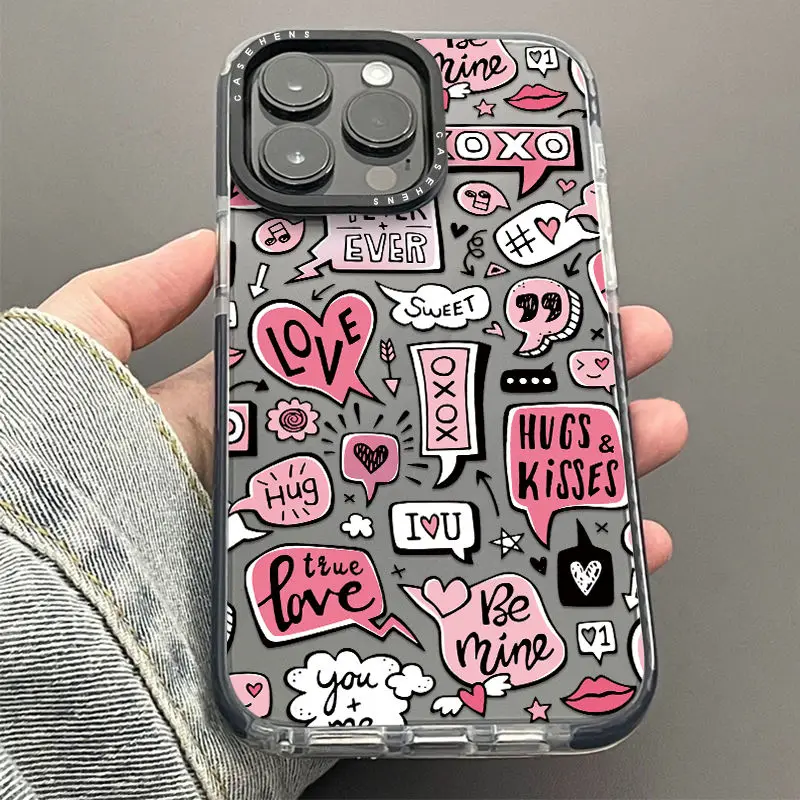 INS корейский розовый кавайный чехол с наклейками для телефона для iPhone 16, 15, 14, 13, 12, 11 Pro X XS XR Max Mini 7, 8 Plus, мягкая противоударная задняя крышка