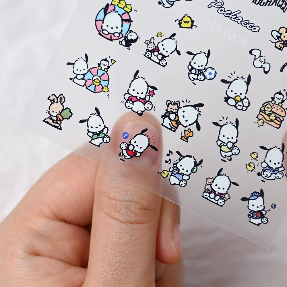 Фото 1 шт. 5D наклейка для ногтей Hello Kitty/Kuromi/Pochacco 8*10 см Kawai мультфильм загара Kitty наклейка для ногтей самоклеящаяся наклейка с бантом Kuromi слайдер для ногтей №5
