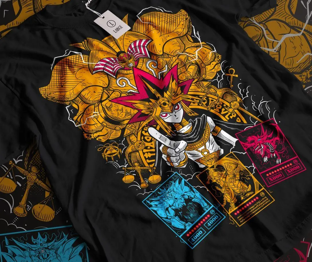 Футболка унисекс Yu-Gi-Oh! Черная аниме футболка Yu-Gi-Oh с мангой, все размеры
