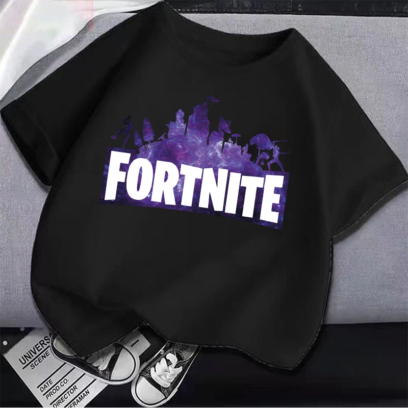 Фото Футболка Fortnites для мужчин и взрослых, летняя хлопковая Мягкая дышащая Милая мультяшная одежда с короткими рукавами, цвет черный №4