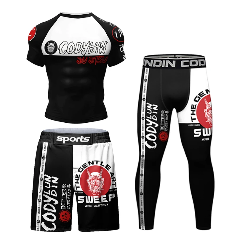 Фото Новинка, комплект из рубашки и брюк для бокса, Jiu Jitsu Rushguard для мужчин, одежда для ММА Rashguard, шорты для кикбоксинга, муай вафта, спортивная одежда для бокса №3
