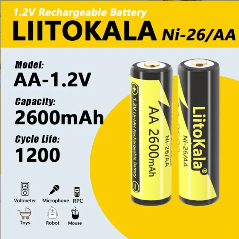 Фото 4 шт. LiitoKalaAA 2600 мАч NiMH 1,2 В аккумуляторная батарея подходит для игрушечных мышей с 1 шт. держателем батареи AAA/AA №4