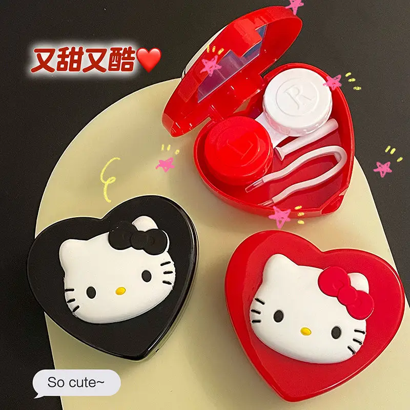 Трехмерные контактные линзы Hello Kitty Love, Женский контейнер для хранения контактных линз, дорожный контейнер для хранения
