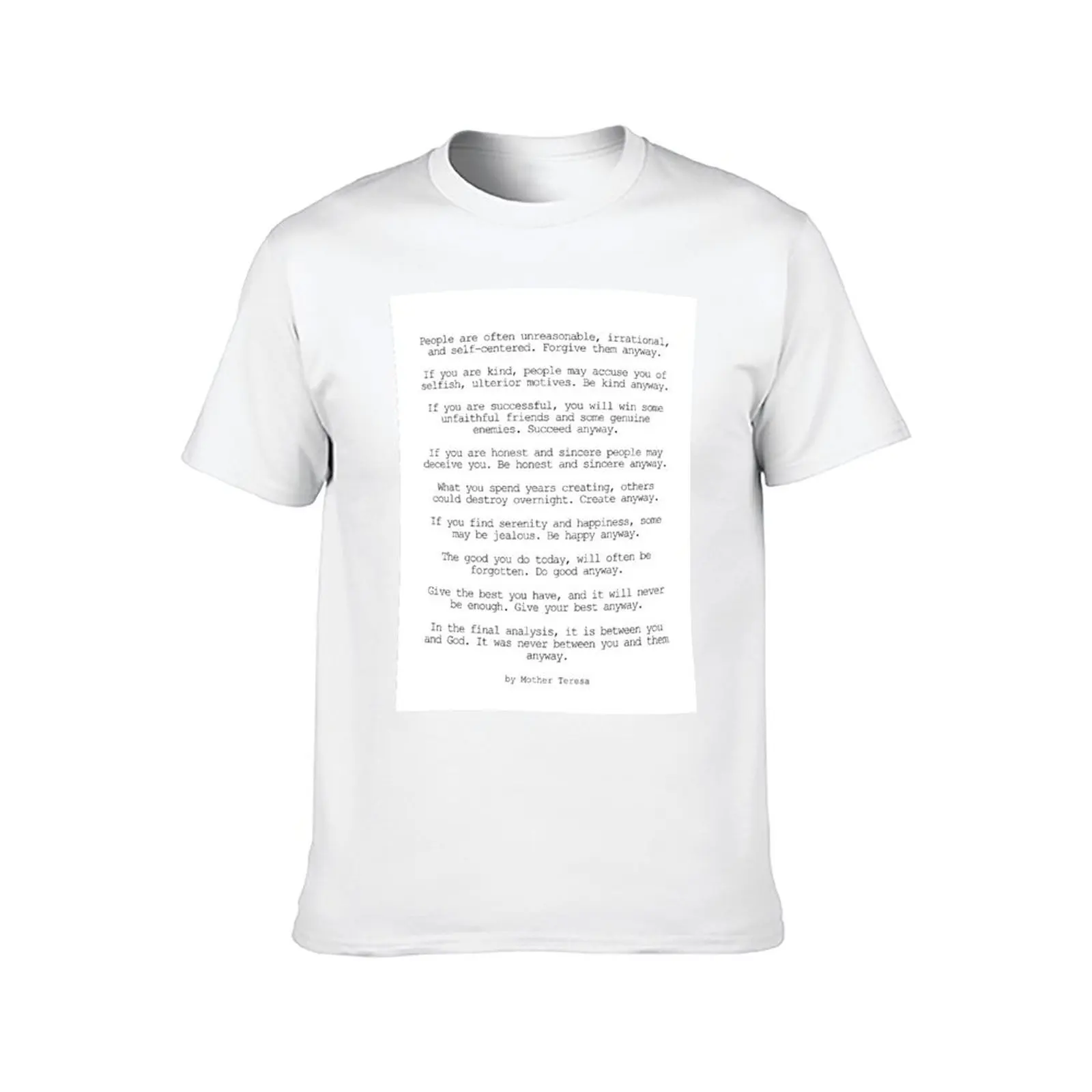 Фото Делайте это в любом случае матери Терезы # минимализм # Вдохновляющая футболка мужская футболка с рисунком хлопковые футболки мужская футболка 100% №2