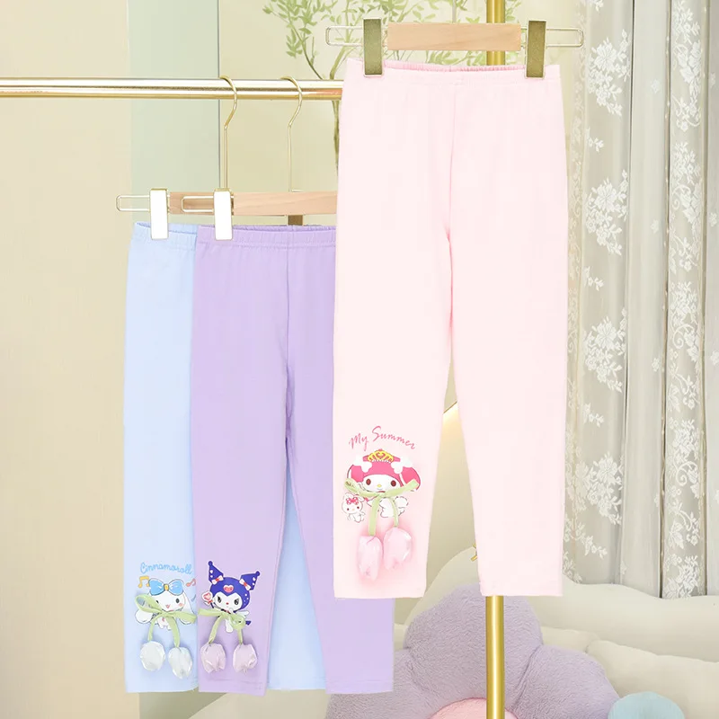 Симпатичные Sanrio Cinnamoroll детские брюки Kuromi Kt Cat My Melody замороженный принт хлопковые леггинсы Женская одежда