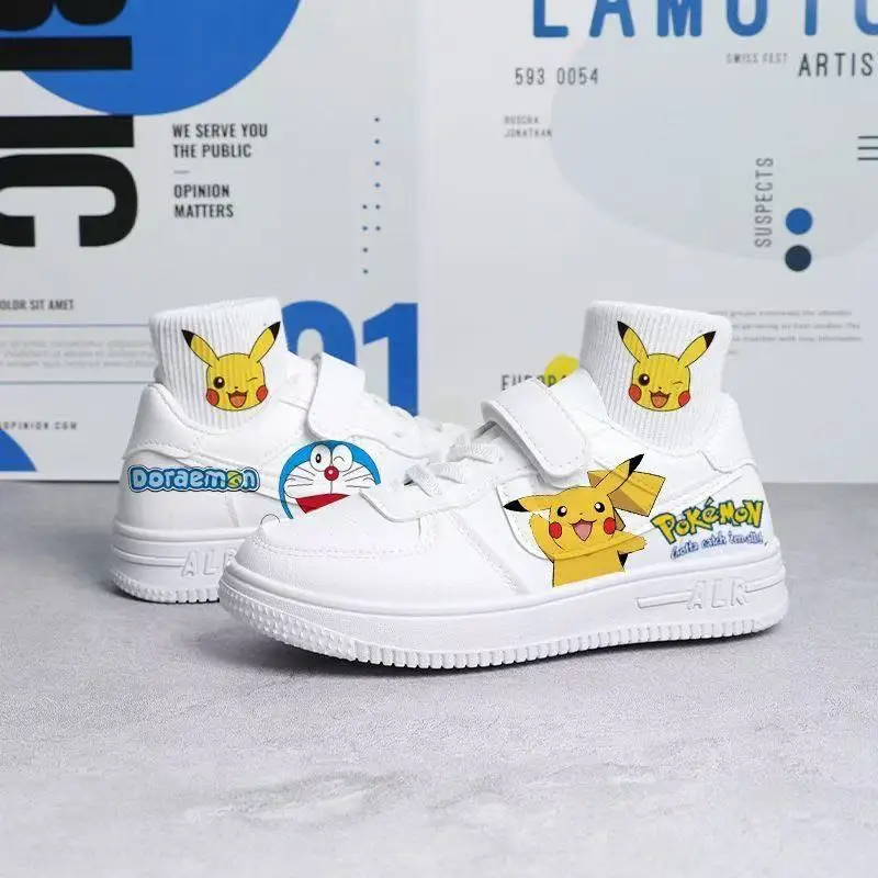 Фото Прямая доставка, новинка 209, весна-зима, Doraemon Pikachu, белые детские парусиновые туфли больших размеров с героями мультфильмов, студенческая обувь для женщин №3